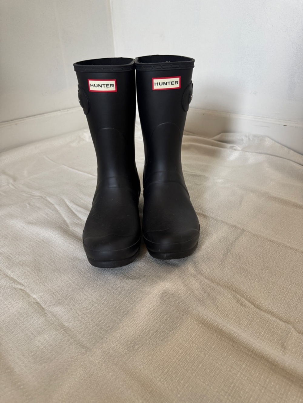 Hunter Matte Black Mid-Calf Rain Boots with Logo Trim